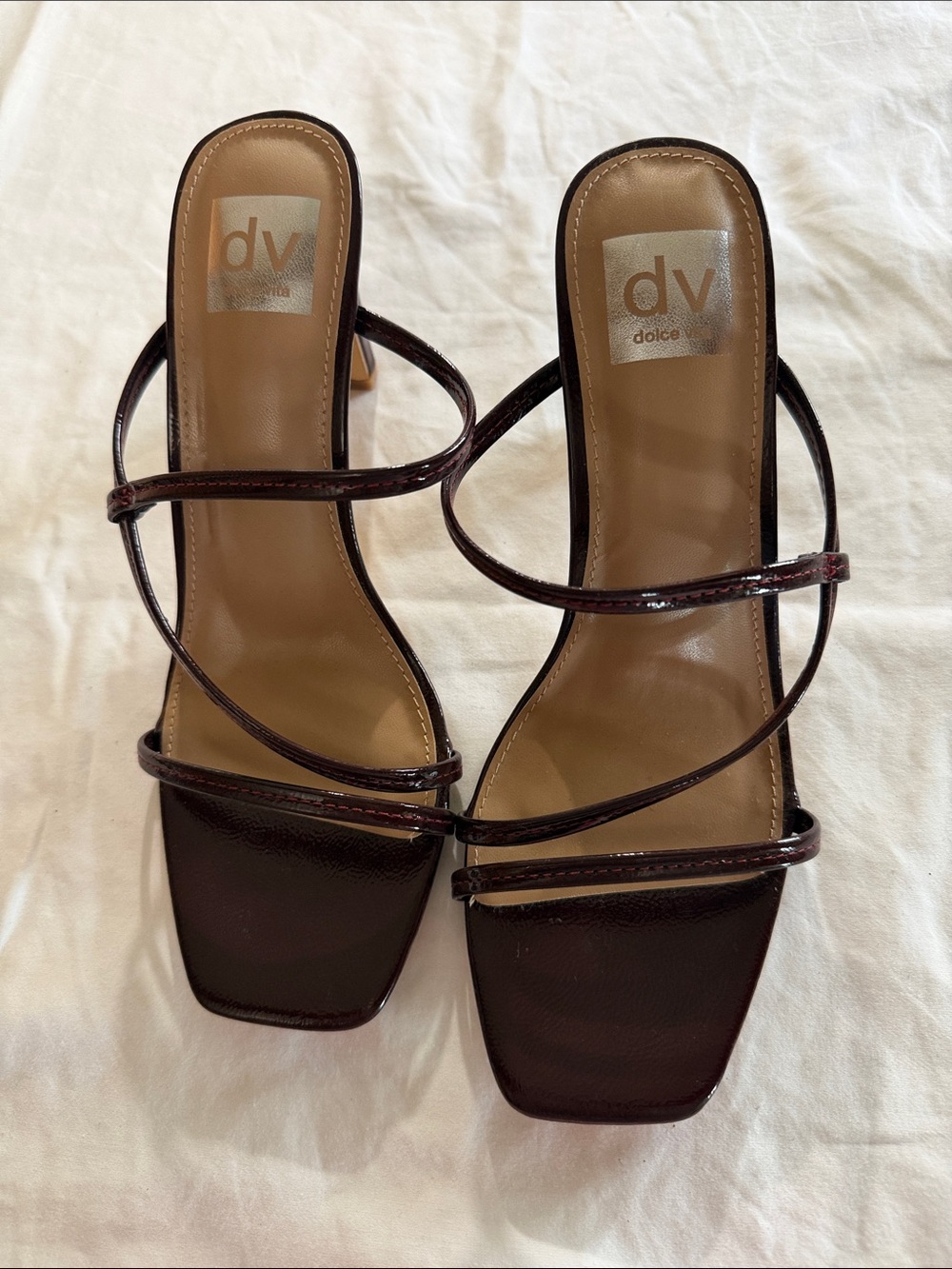 Dolce Vita Strappy Square-Toe Heels in Deep Burgundy